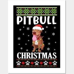 Pitbull Dog Dancing With Snow Merry Christmas Day Dad Mommy Posters and Art